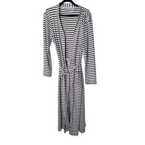 Lands End Cotton Striped Belted Robe L Beige & Navy‎ Lounge